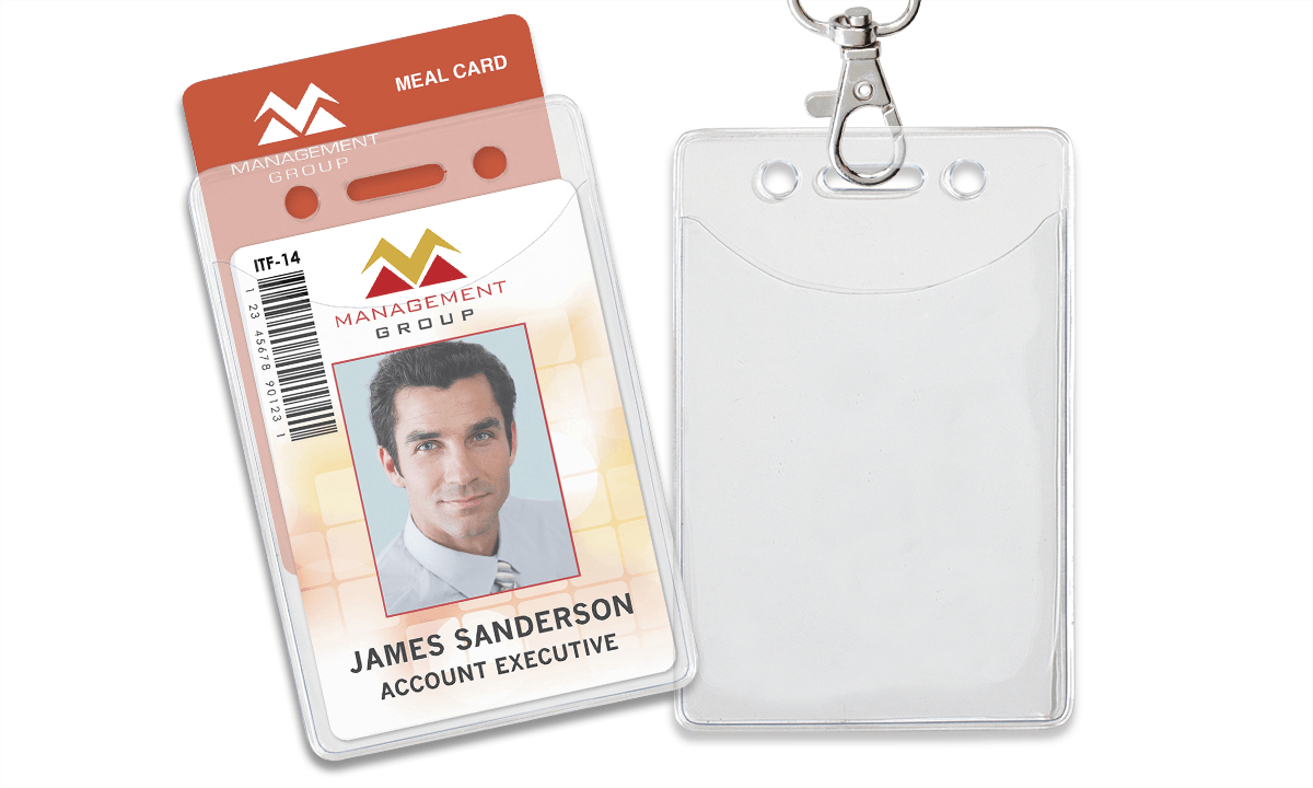 Porte-badge premium vertical en vinyle avec 2 poches - Format carte de crédit (CR80)