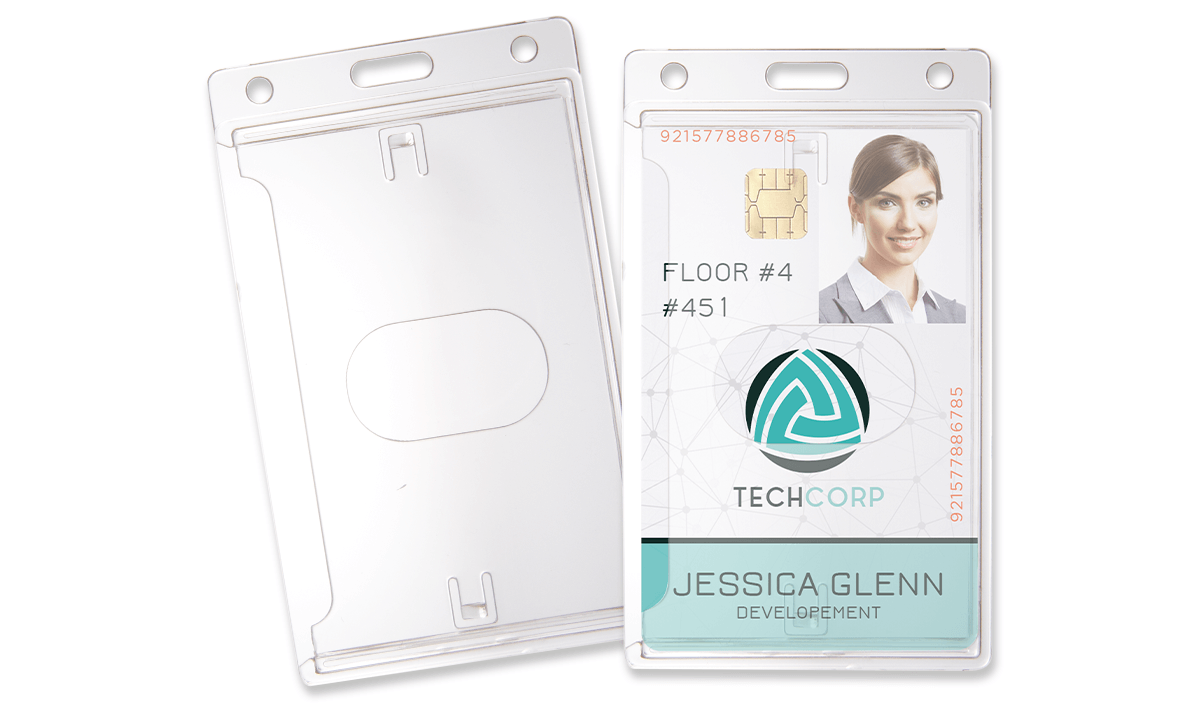 Porte-badge vertical pour 1 carte, avec encoche pour le pouce  - Transparent