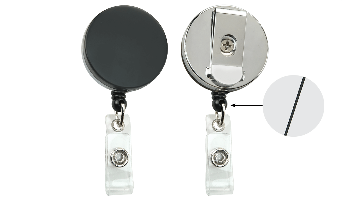 Enrouleur yoyo robuste avec corde en nylon et lanière en vinyle transparent