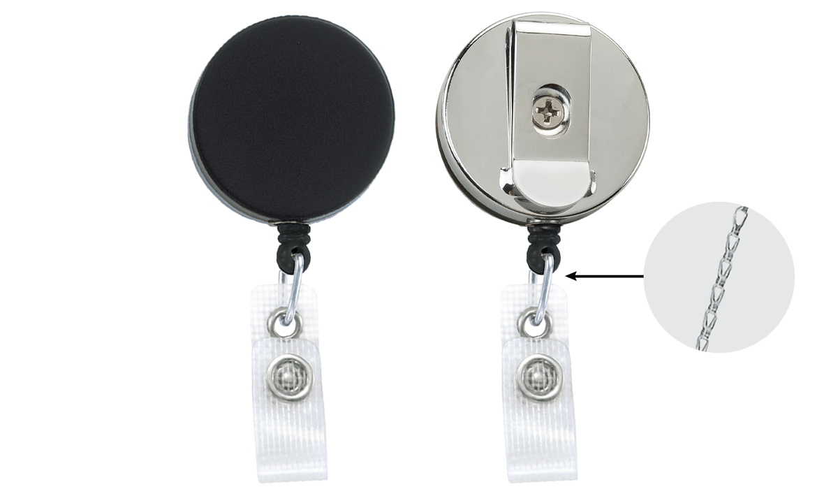 Enrouleur yoyo robuste avec chaîne et lanière en vinyle renforcé