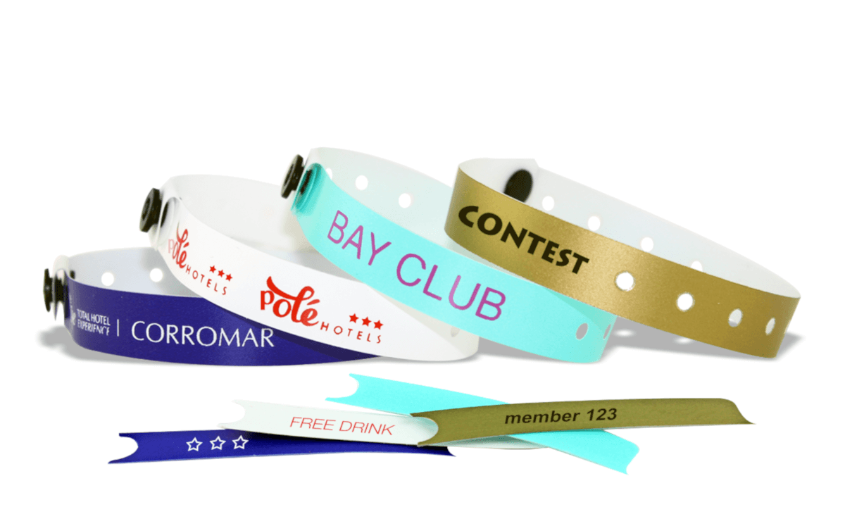 Bracelets en plastique personnalisés avec onglet détachable, 13 mm, impression 1 couleur
